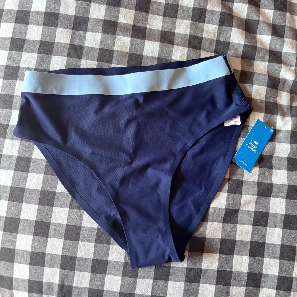 Cupshe Navy Blue Bikini Bottom with Light Blue Waistband
